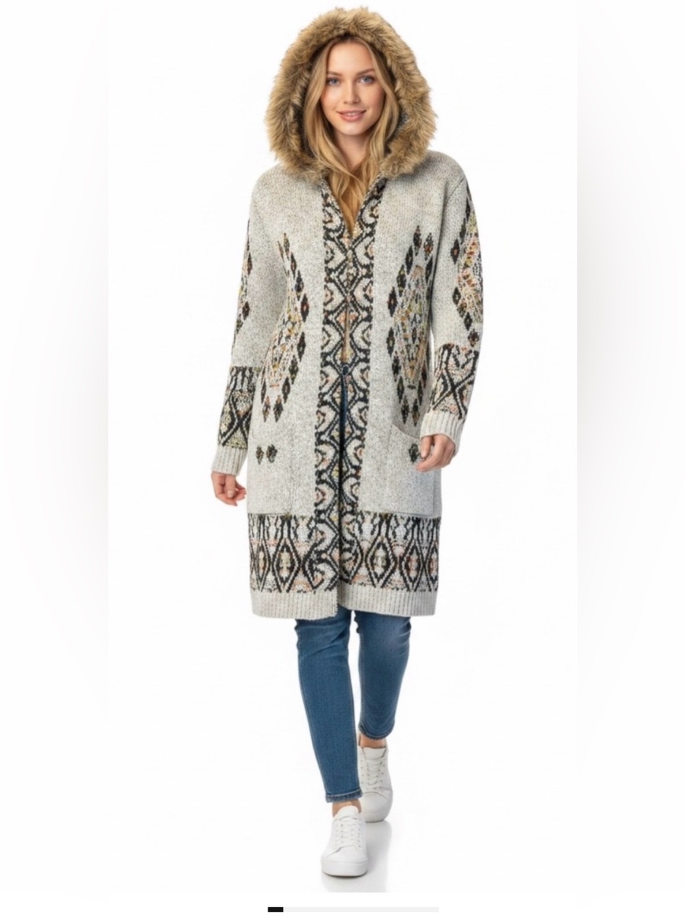 Northern Angel Boho Tribal Pattern Zip Cardigan Sweater Size Medium EUC